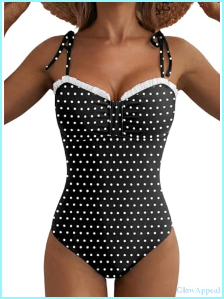 Striped One Piece Swimsuit Tie Shoulder Tummy Control Beach Swimwear